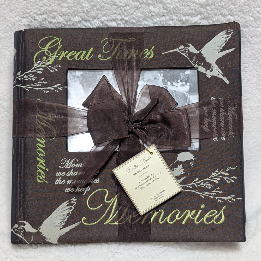 NWT Bella Lux TWO Brown Green Satin Hummingbird 140 Picture Photo Albums